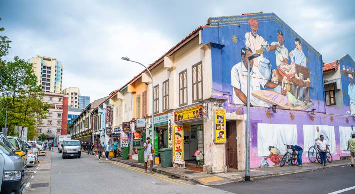 Little India shophouses with mural now