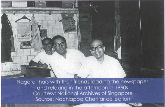 Nagarathars reading newspaper and relaxing in the afternoon in 1960s