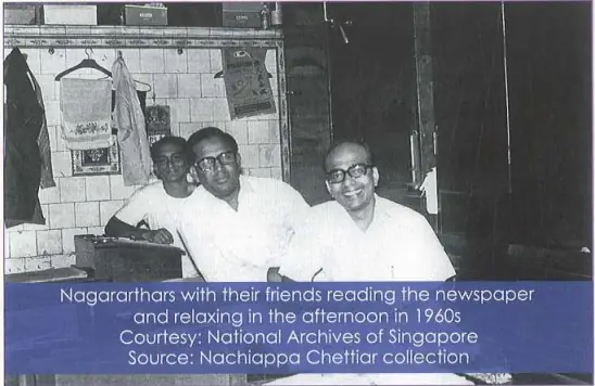 Nagarathars reading newspaper and relaxing in the afternoon in 1960s