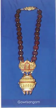 Exclusive sacred Nagarathar gold ornaments including Gowrisangam and Rudraksha beads