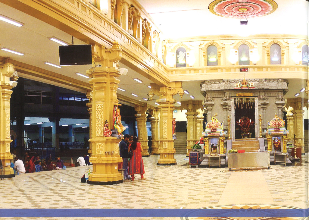 Sri Thendayuthapani Temple interior prayer hall mandapam pillars Singapore