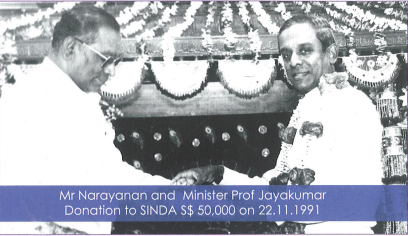Sri Thendayuthapani Temple SINDA donation ceremony Singapore Indian community contribution